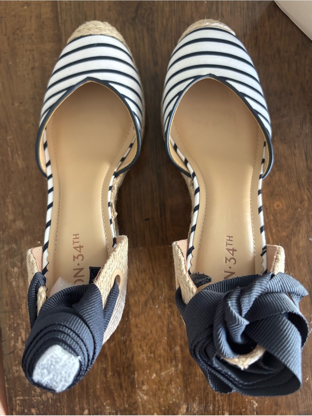 NINE WEST Striped Navy & White Wedge Espadrilles